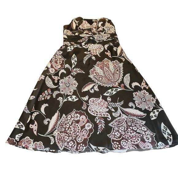 Ann Taylor Brown Silk Floral Sleeveless V-neck Fit & Flare Dress Women Sz 8 - Picture 13 of 14